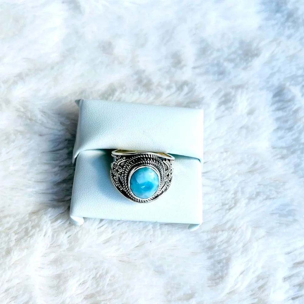 Big Chunky Larimar Ring size 8 - Picture 3 of 7